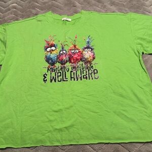Zenana Lime Green Tee with Colorful Bird Print